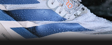 Close-up of a wet adidas running shoe. (Photo)