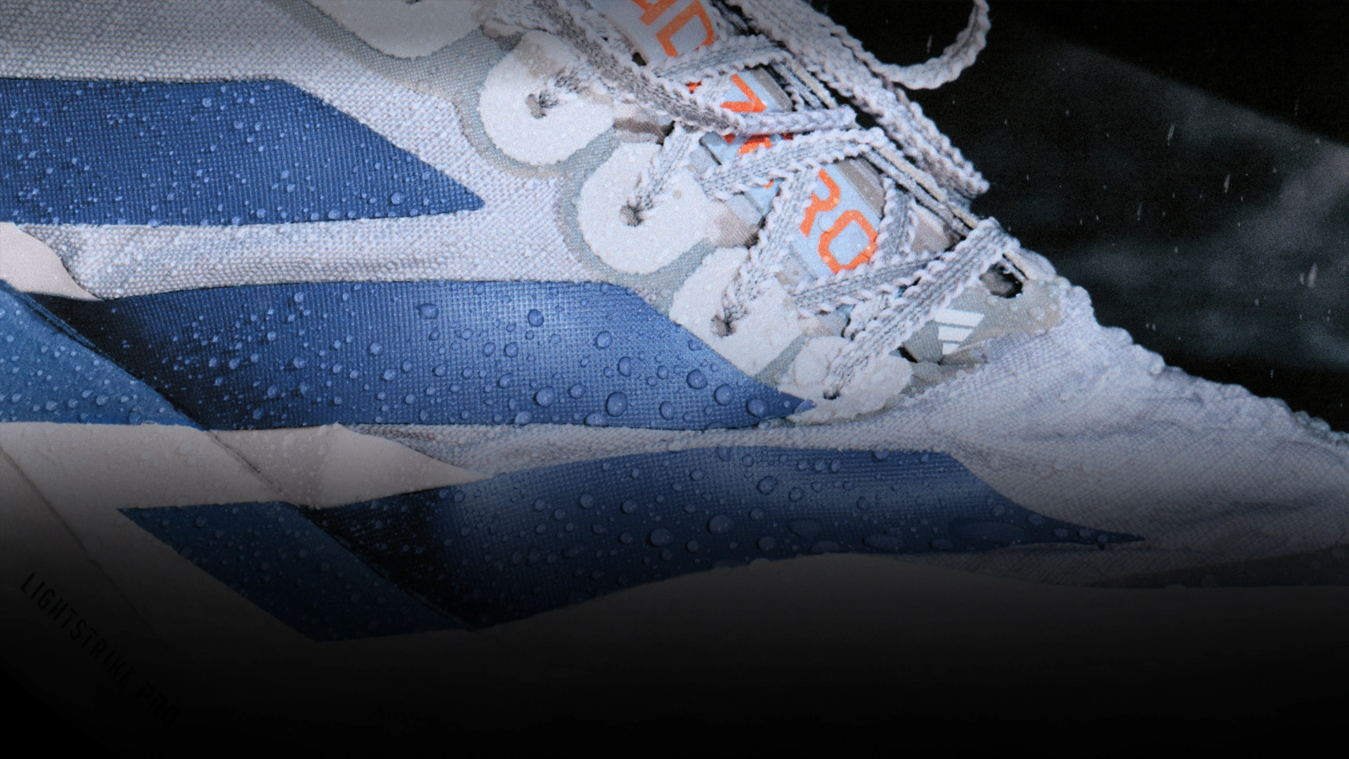 Close-up of a wet adidas running shoe. (Photo)