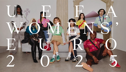 Group of young people wearing adidas outfits with the text “UEFA Women’s Euro 2025”. (Photo)